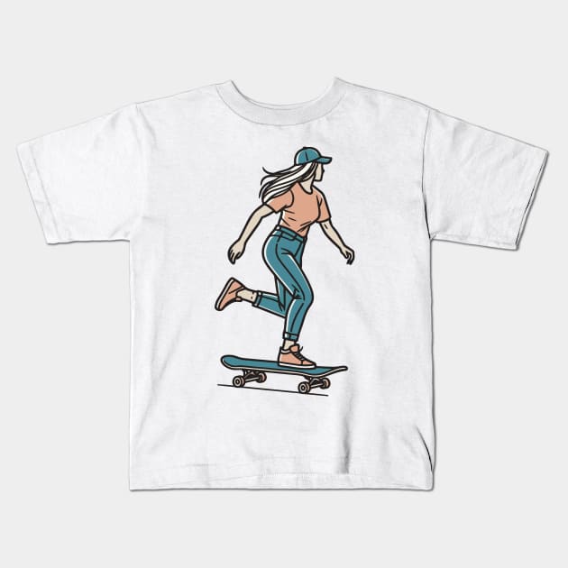 Skater Girl Kids T-Shirt by Green Dreads